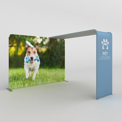 Trade show canopy and backdrop featuring pet lovers branding and dog image for exhibitions and events