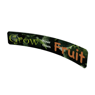 Curved trade show header banner with Grow Your Own Fruit text for exhibitions and special events