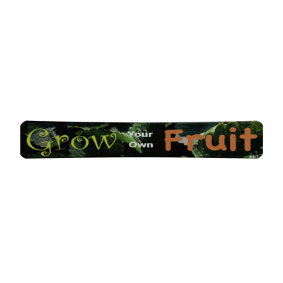 Custom trade show display panel with Grow Your Own Fruit text and leafy background for exhibitions