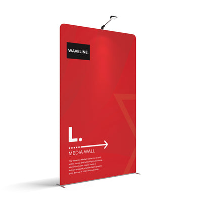 WaveLine Media Wall display panel ideal for trade shows, exhibitions, and special events with spotlight
