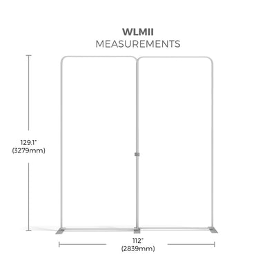 Trade show display frame measuring 129.1 inches high by 112 inches wide for exhibitions and events