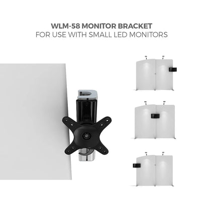 Monitor bracket designed for small LED monitors mounted on trade show display walls