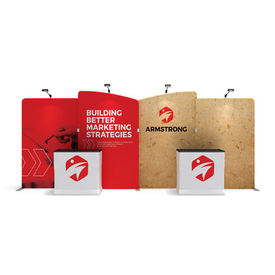 Trade show booth displays with marketing strategies and Armstrong branding for exhibitions and special events