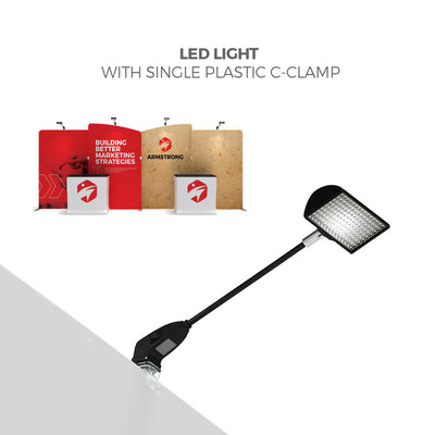 LED light with single plastic C-clamp for trade show booth and exhibition display lighting