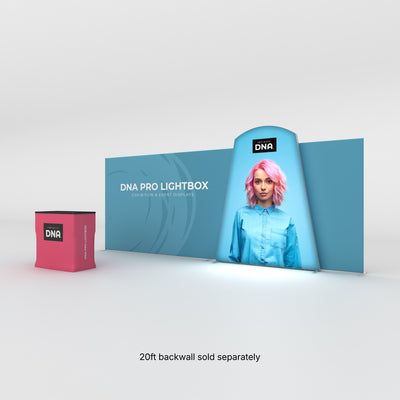 DNA Pro Lightbox display setup for trade shows and exhibitions featuring backwall and illuminated graphic panel