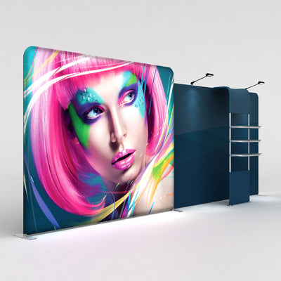 Large LED backlit display with vibrant portrait graphic, ideal for trade shows, exhibitions, and events