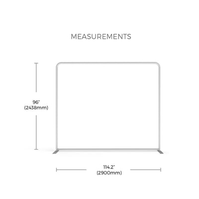 Trade show LED backlit display frame with measurements 96 inches tall and 114.2 inches wide