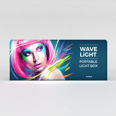 Portable LED light box display featuring vibrant graphic for trade shows and exhibitions