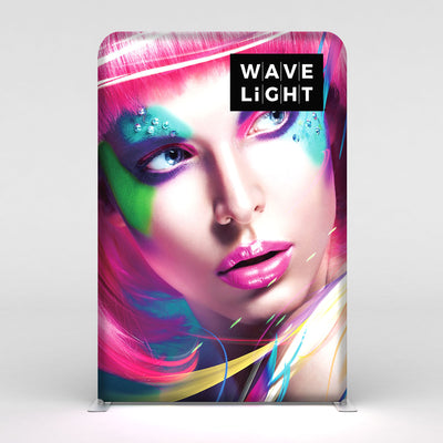 Backlit display featuring artistic makeup portrait for trade shows and special events