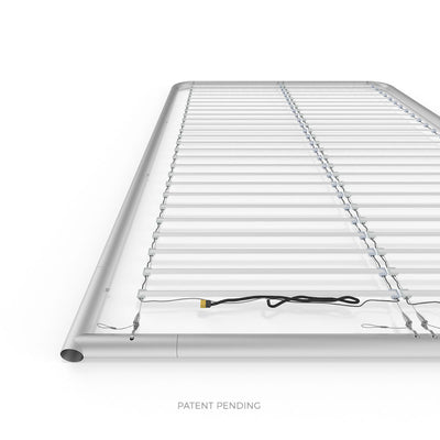 LED backlit display frame with vertical LED bars and power cables for trade shows and exhibitions