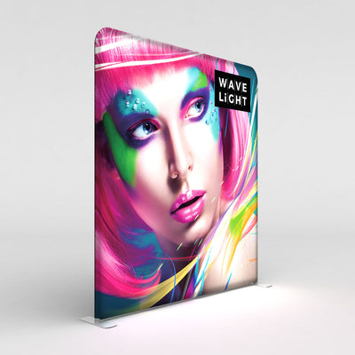 8ft LED backlit display featuring vibrant artistic portrait for trade shows and exhibitions