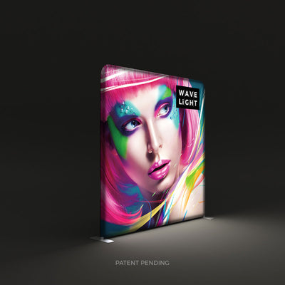LED backlit display with vibrant artistic face graphic, ideal for trade shows and exhibitions