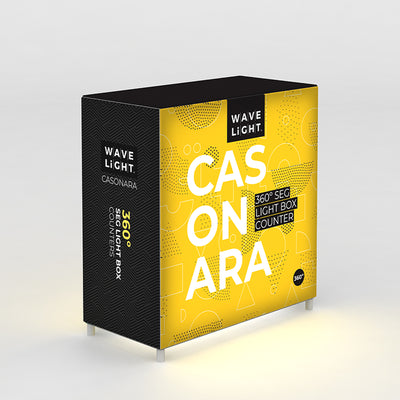 360-degree SEG light box counter for trade shows and exhibitions with branded graphic wrap