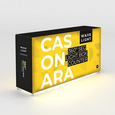 360-degree segmented light box counter branded for trade shows and exhibitions by Wave Light