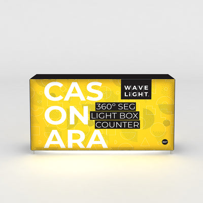 360-degree SEG light box counter for trade shows and exhibitions with bold graphic branding