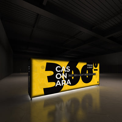 Illuminated 360-degree SEG light box counter for trade shows, exhibitions, and special events
