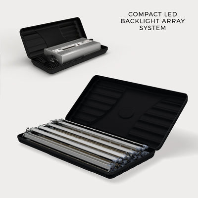 Compact LED backlight array system in protective cases for trade show and exhibition lighting