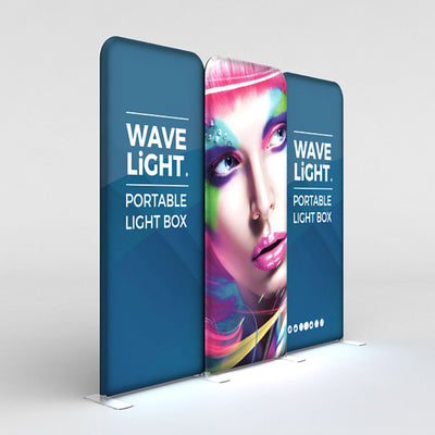 WaveLight portable light box display with illuminated panels for trade shows and exhibitions