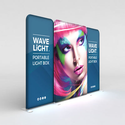 Portable LED light box display with vibrant graphic, ideal for trade shows and exhibitions
