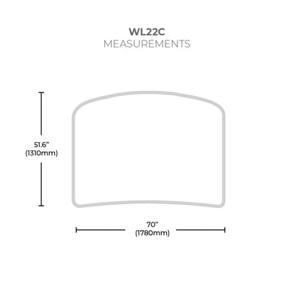 Curved tabletop display measurements for trade shows and exhibitions, 70 by 51.6 inches
