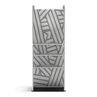 Trade show merchandiser display with three shelves and graphic backdrop for exhibitions and events