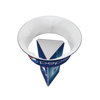 Inflatable triangular tower with branded ring banner for trade shows and exhibitions