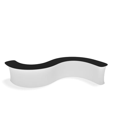 Curved trade show counter with smooth surface ideal for exhibitions and event information desks