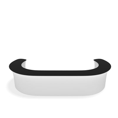 Curved modular info desk counter for trade shows, exhibitions, and special event reception