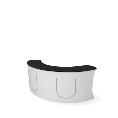 Curved concave trade show counter with durable graphic wrap for exhibitions and events