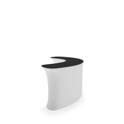 Curved convex trade show information desk with sleek top, ideal for exhibitions and events