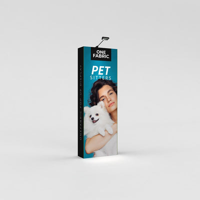 OneFabric fabric pop-up display showcasing pet sitters advertisement for trade shows and exhibitions