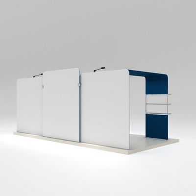 Modular exhibit display system with panel walls and overhead structure for trade shows and events