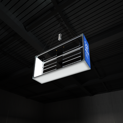 Suspended illuminated trade show hanging light box with branding for exhibitions and special events