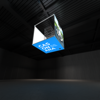 Hanging LED light box suspended from ceiling, ideal for trade shows and exhibition booths