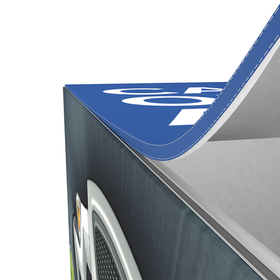 Close-up of Fabric Graphic Magnetic Hanging Light Box corner for trade shows and exhibitions