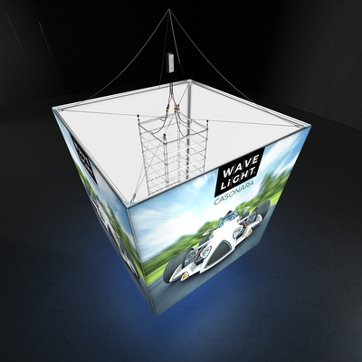 LED hanging lightbox with detailed frame structure, ideal for trade shows and exhibitions lighting