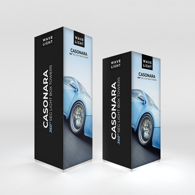 Casonara 360-degree segment light box towers ideal for trade show and exhibition displays