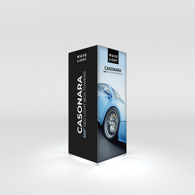 360-degree SEG light box tower with dynamic car image for trade shows and exhibitions