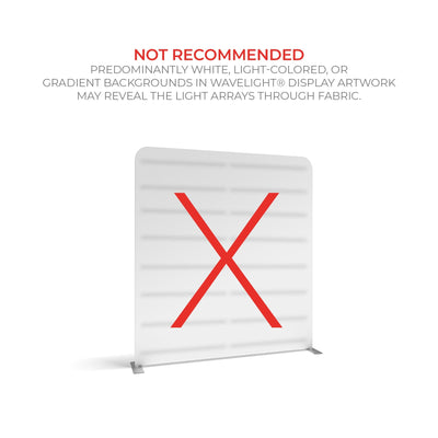 Wavelight display graphic showing not recommended light array visibility for trade show fabric backgrounds