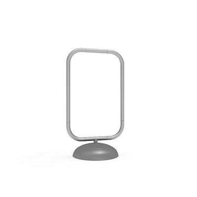 Outdoor poster stand with rounded frame and weighted base for trade shows and special event signage