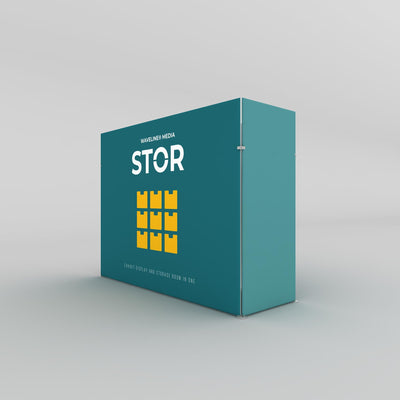 Trade show exhibit display and storage booth unit with branded graphics for exhibitions and events