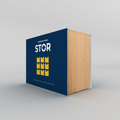 Exhibit display and storage room unit for trade shows and exhibitions with branded graphic panel