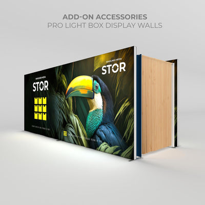 Pro light box display wall with toucan graphic for trade shows and exhibition setup