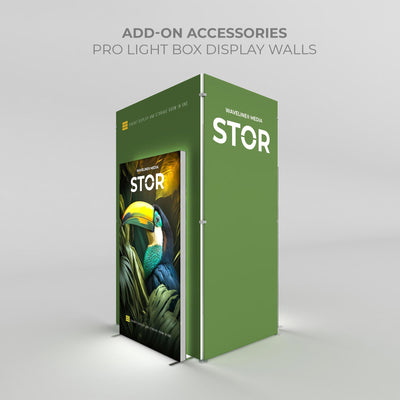 Pro light box display walls with add-on accessories, ideal for trade show and exhibition exhibits