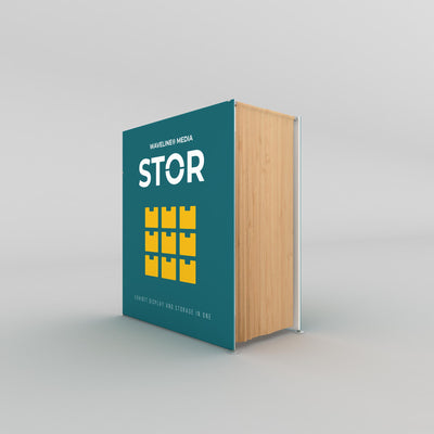 Compact exhibit display and storage unit for trade shows and special events with fabric panels and storage space