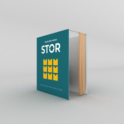 Trade show storage and exhibit display booth with graphic panel and curtain enclosure