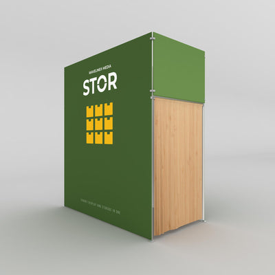 Compact exhibit display booth with integrated storage solution for trade shows and special events