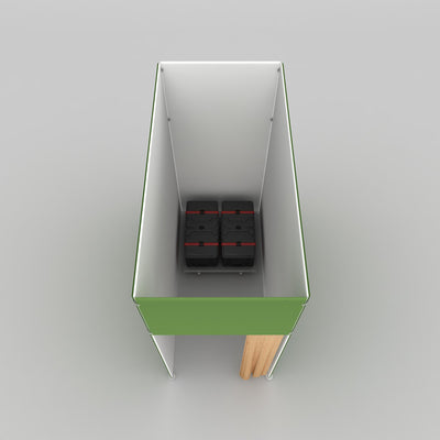 Storage solution with secure boxes inside trade show exhibition booth for event organization