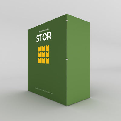 Trade show exhibit display system with integrated storage solution for exhibitions and events