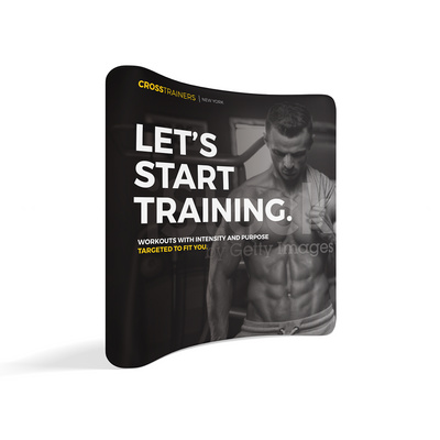 Trade show tension fabric display with fitness training promotional graphics for exhibitions and events